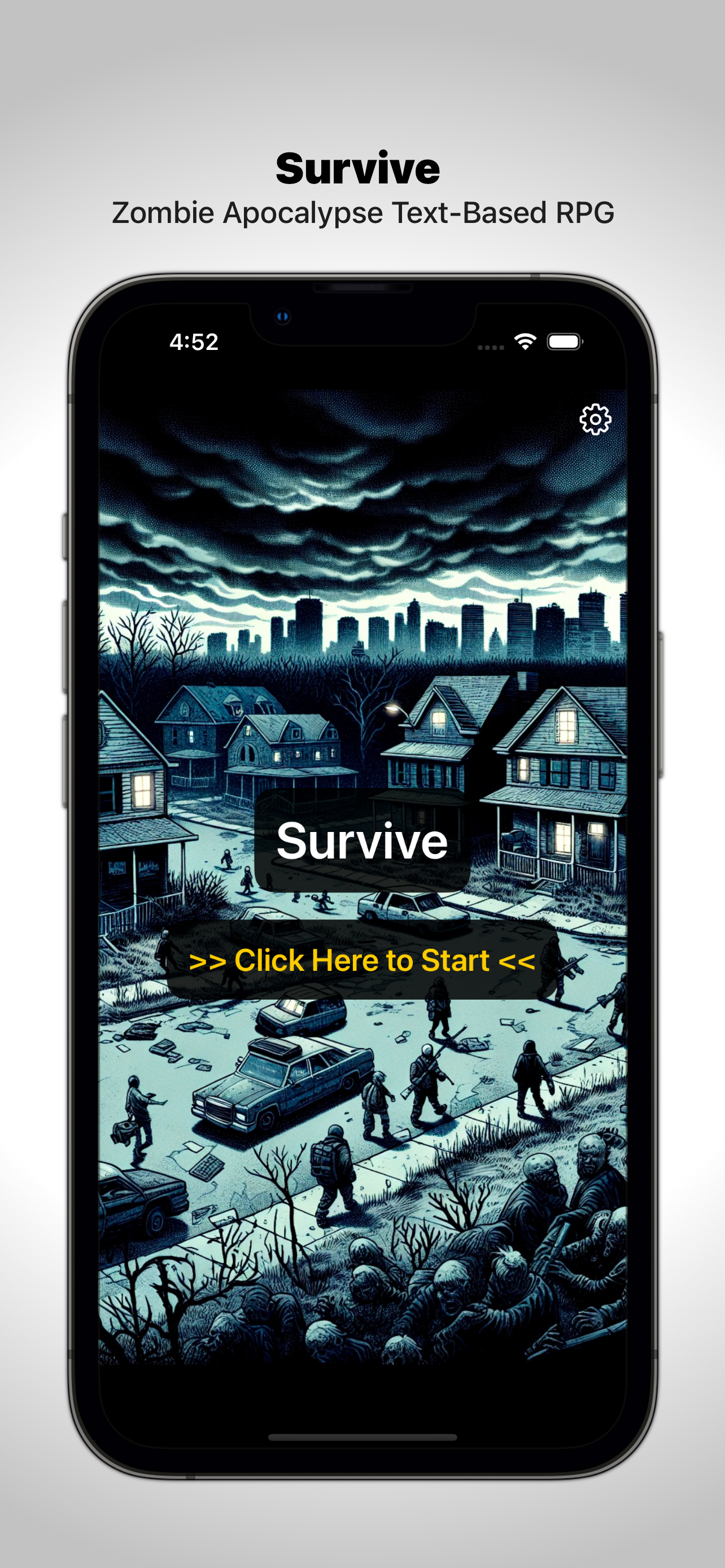 Initial welcome screen of Survive game